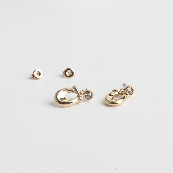 COACH SIGNATURE CRYSTAL EARRINGS GOLD - Picture 2 of 7